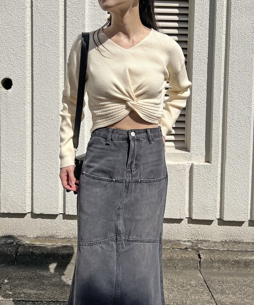 Jewelobe（ジュエローブ）の「フロントノットクロップドニット（ニット/セーター・レディース・ブラック/アイボリー/グリーン/ホワイト・FREE）」の8枚目の写真