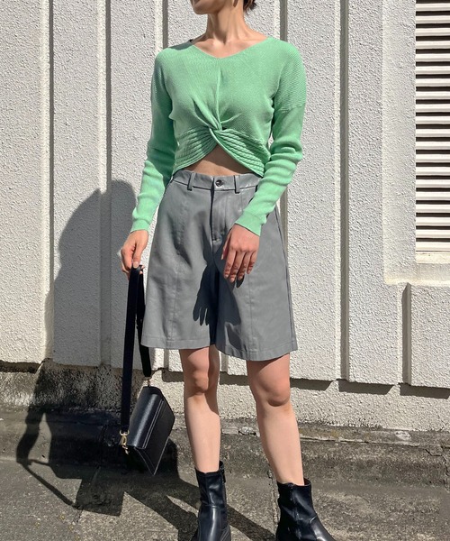 Jewelobe（ジュエローブ）の「フロントノットクロップドニット（ニット/セーター・レディース・ブラック/アイボリー/グリーン/ホワイト・FREE）」の14枚目の写真