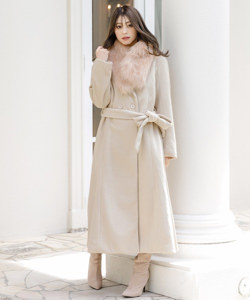 Julia Boutique（ジュリアブティック）の「ロング丈・選べるフェイクファーティペット付き美ラインコート/22615（その他アウター・レディース・モカ/ブラック/ピンクベージュ・LONG）」の3枚目の写真