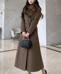 プラネットブルー ファーコート ギャル ハイビスカス　ブラウン　升目コート プラネットブルー ファーコート ギャル ハイビスカス ブラウン 升目