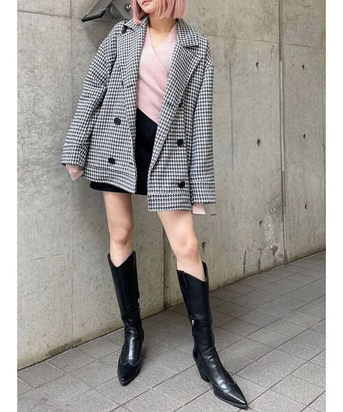 EMODA（エモダ）の「ワイドクロスニット（ニット/セーター・レディース・ピンク/ブラック/アイボリー・FREE）」の5枚目の写真