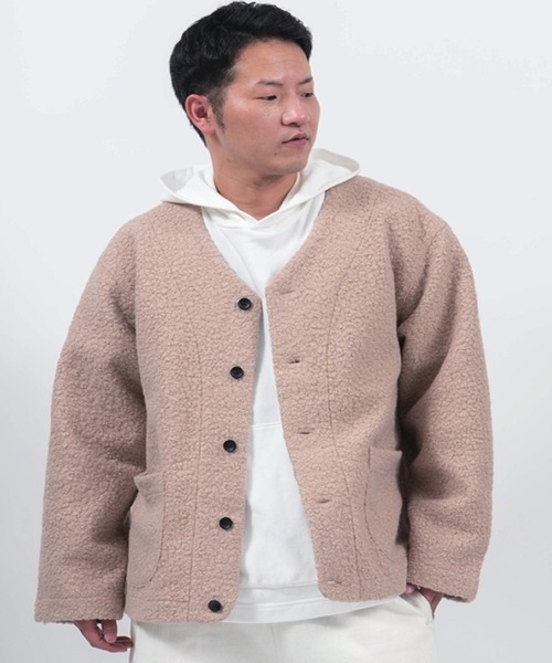 Alil(アリル)の「【Alil】アリル ボア Vネック ブルゾン カーディガン 大人カジュアル(ブルゾン・メンズ・グレイッシュベージュ/チャコールグレー/ブラック・LARGE/SMALL/MEDIUM)」の3枚目の写真