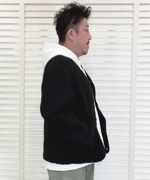 Alil(アリル)の「【Alil】アリル ボア Vネック ブルゾン カーディガン 大人カジュアル(ブルゾン・メンズ・グレイッシュベージュ/チャコールグレー/ブラック・LARGE/SMALL/MEDIUM)」の5枚目の写真