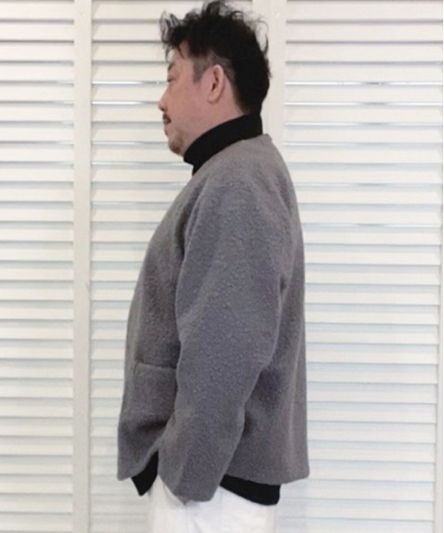 Alil(アリル)の「【Alil】アリル ボア Vネック ブルゾン カーディガン 大人カジュアル(ブルゾン・メンズ・グレイッシュベージュ/チャコールグレー/ブラック・LARGE/SMALL/MEDIUM)」の8枚目の写真