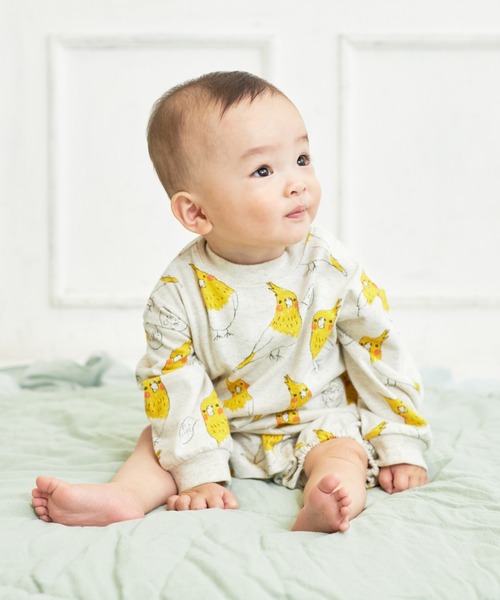 MAKE YOUR DAY（メイクユアデイ）の「インコ総柄ロンパース（ロンパース・キッズ・ベージュ/ライトグレー/オフホワイト・70/80）」の3枚目の写真