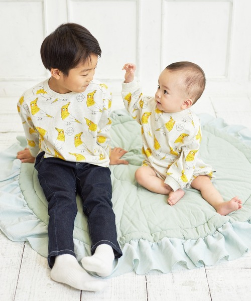 MAKE YOUR DAY（メイクユアデイ）の「インコ総柄ロンパース（ロンパース・キッズ・ベージュ/ライトグレー/オフホワイト・70/80）」の9枚目の写真