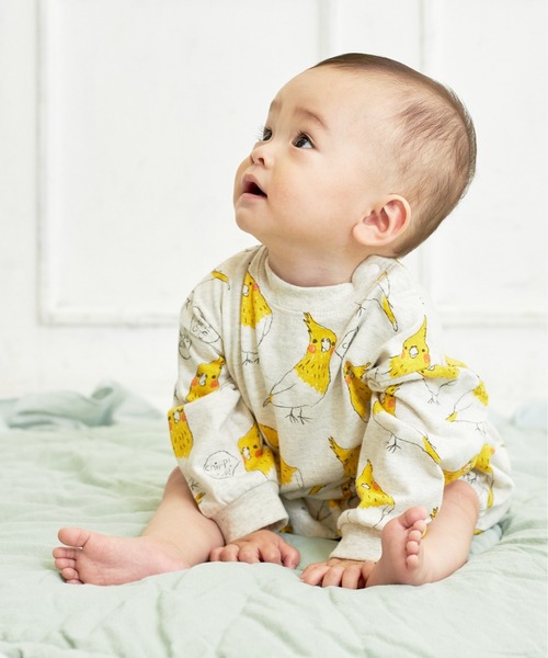 MAKE YOUR DAY（メイクユアデイ）の「インコ総柄ロンパース（ロンパース・キッズ・ベージュ/ライトグレー/オフホワイト・70/80）」の6枚目の写真