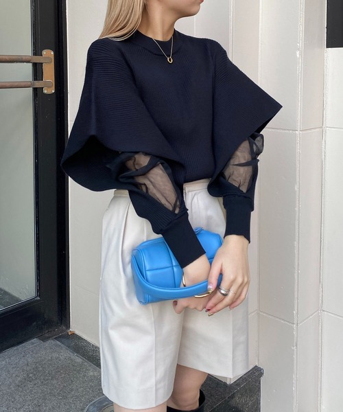 CAPRICIEUX LE'MAGE（カプリシューレマージュ）の「袖スリットシアーレイヤードプルオーバー（ニット/セーター・レディース・グレイッシュベージュ/アイボリー/ブラック・FREE）」の20枚目の写真