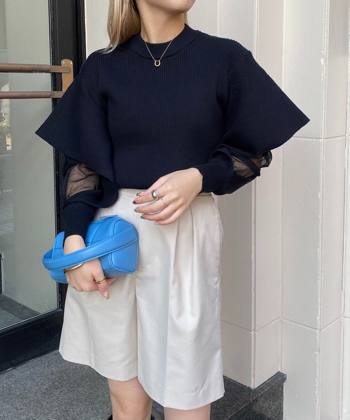 CAPRICIEUX LE'MAGE（カプリシューレマージュ）の「袖スリットシアーレイヤードプルオーバー（ニット/セーター・レディース・グレイッシュベージュ/アイボリー/ブラック・FREE）」の22枚目の写真