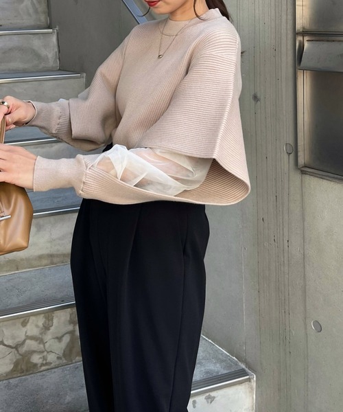 CAPRICIEUX LE'MAGE（カプリシューレマージュ）の「袖スリットシアーレイヤードプルオーバー（ニット/セーター・レディース・グレイッシュベージュ/アイボリー/ブラック・FREE）」の14枚目の写真