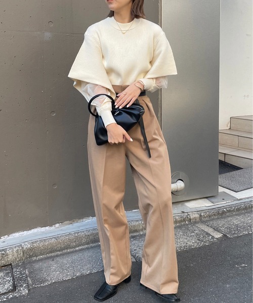 CAPRICIEUX LE'MAGE（カプリシューレマージュ）の「袖スリットシアーレイヤードプルオーバー（ニット/セーター・レディース・グレイッシュベージュ/アイボリー/ブラック・FREE）」の9枚目の写真