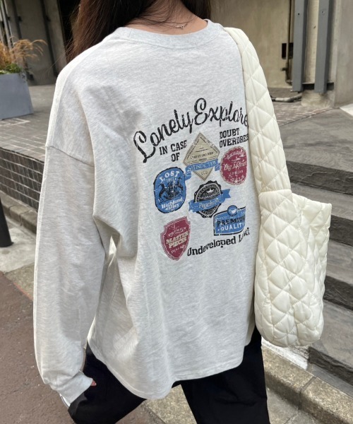 nemne store（ネンネストア）の「【低身長用サイズあり】アソート刺繍・プリントロンT（Tシャツ/カットソー・レディース・オフホワイト/ブルー/ホワイト系その他/オートミール・SMALL/MEDIUM）」の4枚目の写真