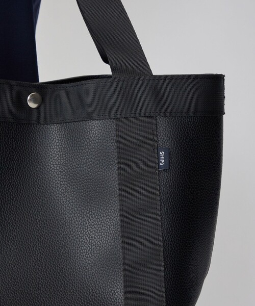 SHIPS（シップス）の「*SHIPS: Synthetic Leather トート バッグ ミッドサイズ（エコバッグ/サブバッグ・メンズ・ブラック/オリーブ/ブラウン/ネイビー・ONE SIZE）」の5枚目の写真