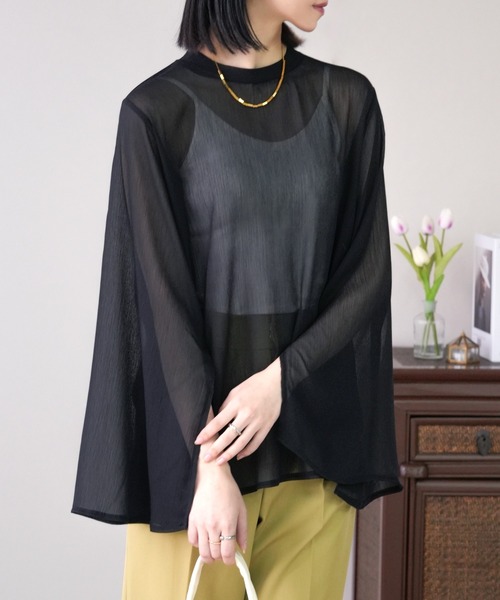 IAMUSE（アイアミューズ）の「スリットスリーブシアーブラウス S0893【IAMUSE】（シャツ/ブラウス・レディース・ミント/ブラック/アイボリー・FREE）」の2枚目の写真