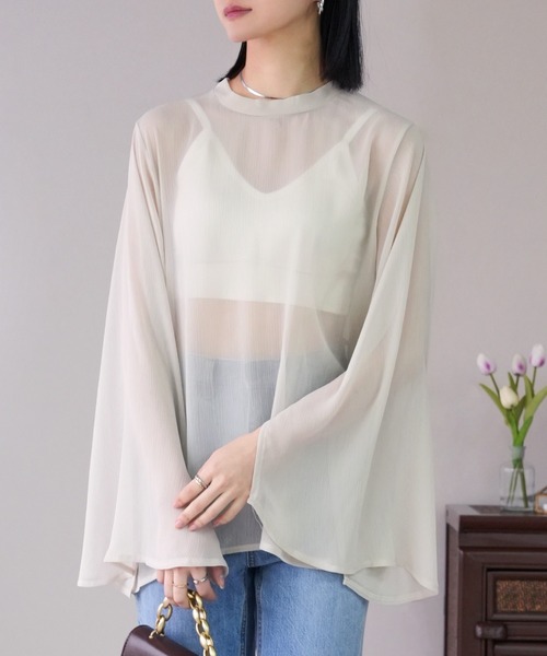 IAMUSE（アイアミューズ）の「スリットスリーブシアーブラウス S0893【IAMUSE】（シャツ/ブラウス・レディース・ミント/ブラック/アイボリー・FREE）」の4枚目の写真