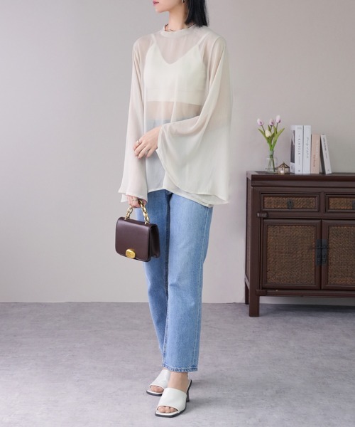 IAMUSE（アイアミューズ）の「スリットスリーブシアーブラウス S0893【IAMUSE】（シャツ/ブラウス・レディース・ミント/ブラック/アイボリー・FREE）」の9枚目の写真