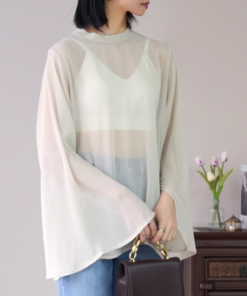 IAMUSE（アイアミューズ）の「スリットスリーブシアーブラウス S0893【IAMUSE】（シャツ/ブラウス・レディース・ミント/ブラック/アイボリー・FREE）」の8枚目の写真