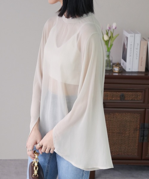 IAMUSE（アイアミューズ）の「スリットスリーブシアーブラウス S0893【IAMUSE】（シャツ/ブラウス・レディース・ミント/ブラック/アイボリー・FREE）」の6枚目の写真