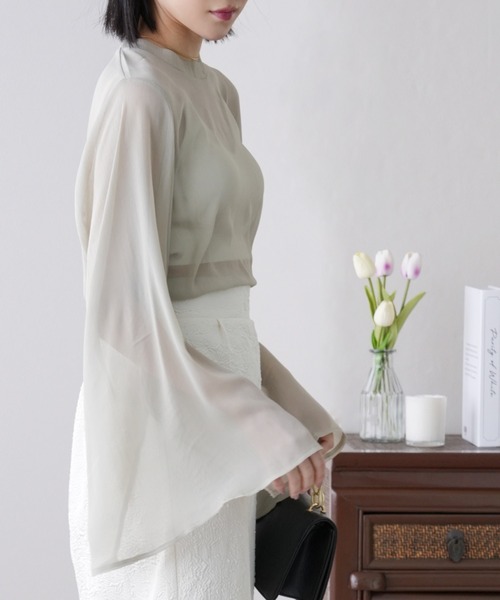 IAMUSE（アイアミューズ）の「スリットスリーブシアーブラウス S0893【IAMUSE】（シャツ/ブラウス・レディース・ミント/ブラック/アイボリー・FREE）」の22枚目の写真