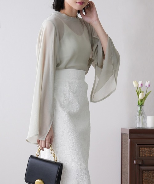 IAMUSE（アイアミューズ）の「スリットスリーブシアーブラウス S0893【IAMUSE】（シャツ/ブラウス・レディース・ミント/ブラック/アイボリー・FREE）」の19枚目の写真