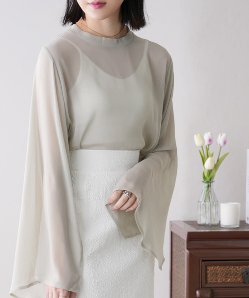 IAMUSE（アイアミューズ）の「スリットスリーブシアーブラウス S0893【IAMUSE】（シャツ/ブラウス・レディース・ミント/ブラック/アイボリー・FREE）」の20枚目の写真