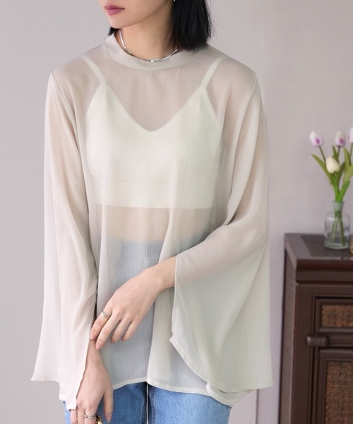 IAMUSE（アイアミューズ）の「スリットスリーブシアーブラウス S0893【IAMUSE】（シャツ/ブラウス・レディース・ミント/ブラック/アイボリー・FREE）」の7枚目の写真