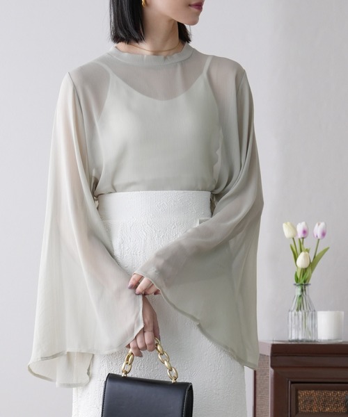 IAMUSE（アイアミューズ）の「スリットスリーブシアーブラウス S0893【IAMUSE】（シャツ/ブラウス・レディース・ミント/ブラック/アイボリー・FREE）」の21枚目の写真