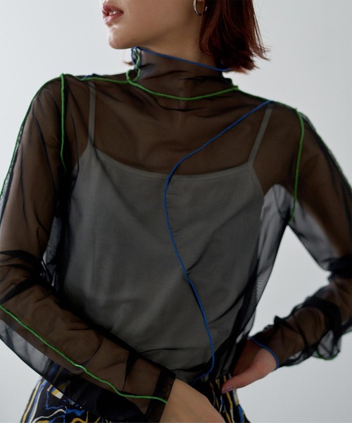 miette（ミエット）の「配色メローカーブラインシアートップス（Tシャツ/カットソー・レディース・ブラック/オフホワイト・FREE）」の2枚目の写真