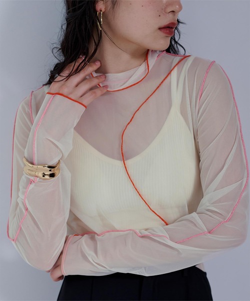 miette（ミエット）の「配色メローカーブラインシアートップス（Tシャツ/カットソー・レディース・ブラック/オフホワイト・FREE）」の6枚目の写真