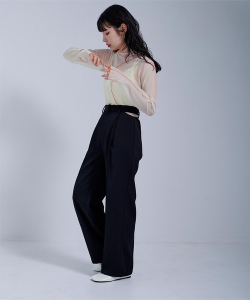 miette（ミエット）の「配色メローカーブラインシアートップス（Tシャツ/カットソー・レディース・ブラック/オフホワイト・FREE）」の5枚目の写真
