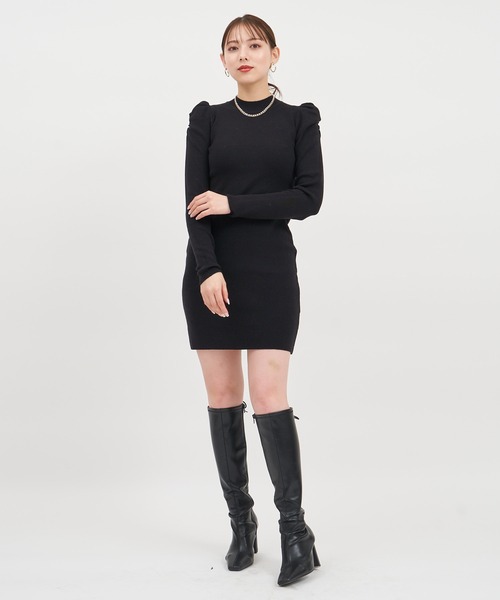 ROYAL PARTY(ロイヤルパーティー)の「ウォッシャブルプチハイネック長袖リブニットミニワンピース(ワンピース・レディース・ピンク/オレンジ/その他1/ブラック/オフホワイト・FREE)」の3枚目の写真