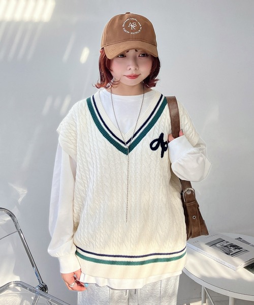 AS KNOW AS plus（アズノゥアズプラス）の「○ケーブルチルデンベスト（ベスト・レディース・アイボリー/ブルー/グリーン/スミクロ/ネイビー系/ホワイト系/グリーン系/ベージュ系1/アイボリー系1/ネイビー系1/アイボリー系2/ネイビー系2/グリーン系2/ホワイト系3/ネイビー系3/グリーン系3・FREE）」の4枚目の写真