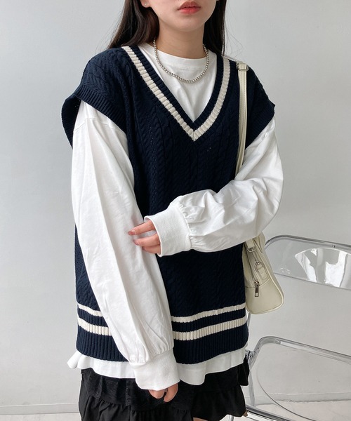 AS KNOW AS plus（アズノゥアズプラス）の「○ケーブルチルデンベスト（ベスト・レディース・アイボリー/ブルー/グリーン/スミクロ/ネイビー系/ホワイト系/グリーン系/ベージュ系1/アイボリー系1/ネイビー系1/アイボリー系2/ネイビー系2/グリーン系2/ホワイト系3/ネイビー系3/グリーン系3・FREE）」の16枚目の写真