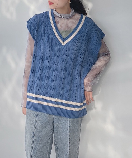 AS KNOW AS plus（アズノゥアズプラス）の「○ケーブルチルデンベスト（ベスト・レディース・アイボリー/ブルー/グリーン/スミクロ/ネイビー系/ホワイト系/グリーン系/ベージュ系1/アイボリー系1/ネイビー系1/アイボリー系2/ネイビー系2/グリーン系2/ホワイト系3/ネイビー系3/グリーン系3・FREE）」の13枚目の写真