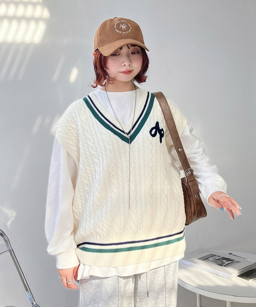 AS KNOW AS plus（アズノゥアズプラス）の「○ケーブルチルデンベスト（ベスト・レディース・アイボリー/ブルー/グリーン/スミクロ/ネイビー系/ホワイト系/グリーン系/ベージュ系1/アイボリー系1/ネイビー系1/アイボリー系2/ネイビー系2/グリーン系2/ホワイト系3/ネイビー系3/グリーン系3・FREE）」の17枚目の写真