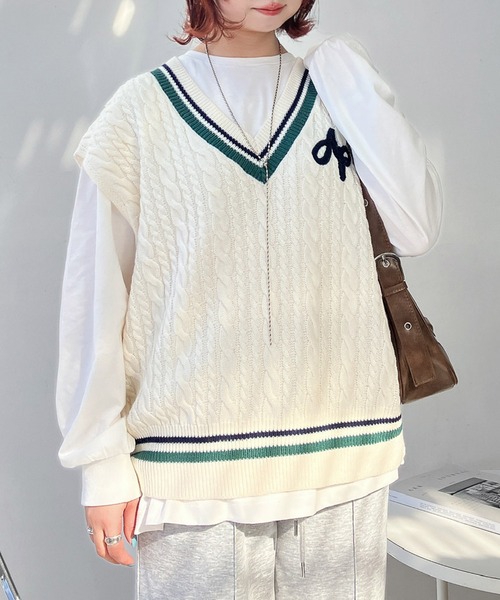 AS KNOW AS plus（アズノゥアズプラス）の「○ケーブルチルデンベスト（ベスト・レディース・アイボリー/ブルー/グリーン/スミクロ/ネイビー系/ホワイト系/グリーン系/ベージュ系1/アイボリー系1/ネイビー系1/アイボリー系2/ネイビー系2/グリーン系2/ホワイト系3/ネイビー系3/グリーン系3・FREE）」の18枚目の写真