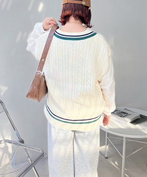 AS KNOW AS plus（アズノゥアズプラス）の「○ケーブルチルデンベスト（ベスト・レディース・アイボリー/ブルー/グリーン/スミクロ/ネイビー系/ホワイト系/グリーン系/ベージュ系1/アイボリー系1/ネイビー系1/アイボリー系2/ネイビー系2/グリーン系2/ホワイト系3/ネイビー系3/グリーン系3・FREE）」の19枚目の写真