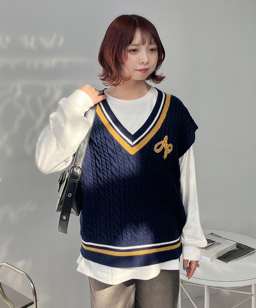 AS KNOW AS plus（アズノゥアズプラス）の「○ケーブルチルデンベスト（ベスト・レディース・アイボリー/ブルー/グリーン/スミクロ/ネイビー系/ホワイト系/グリーン系/ベージュ系1/アイボリー系1/ネイビー系1/アイボリー系2/ネイビー系2/グリーン系2/ホワイト系3/ネイビー系3/グリーン系3・FREE）」の22枚目の写真