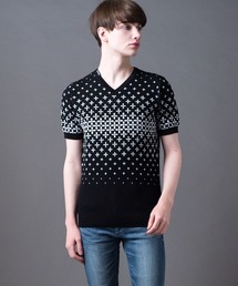 Buffalo Bobs | SHIPPO(シッポウ)モノグラム Vネック 半袖ニット(ニット/セーター)