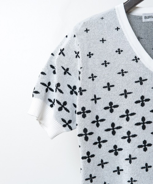 Buffalo Bobs（バッファローボブズ）の「SHIPPO(シッポウ)モノグラム Vネック 半袖ニット（ニット/セーター・メンズ・ホワイト/ネイビー/ブラック・1-2/2-3）」の7枚目の写真