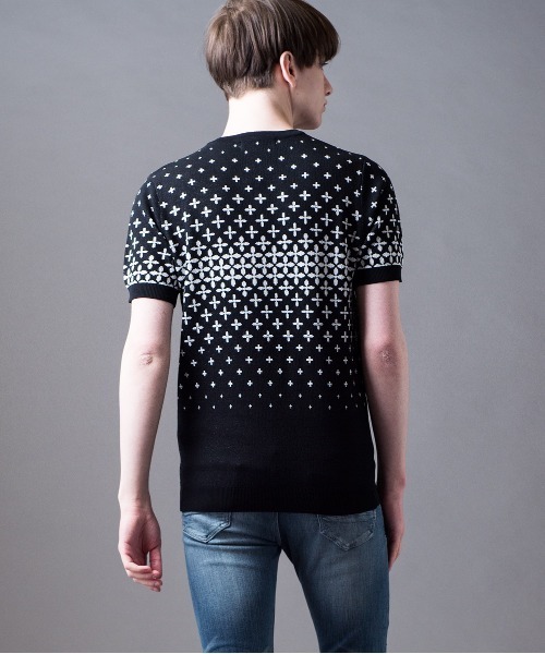 Buffalo Bobs（バッファローボブズ）の「SHIPPO(シッポウ)モノグラム Vネック 半袖ニット（ニット/セーター・メンズ・ホワイト/ネイビー/ブラック・1-2/2-3）」の18枚目の写真