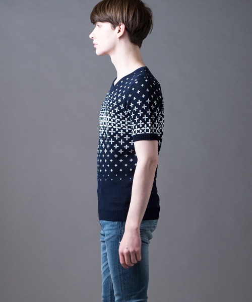 Buffalo Bobs（バッファローボブズ）の「SHIPPO(シッポウ)モノグラム Vネック 半袖ニット（ニット/セーター・メンズ・ホワイト/ネイビー/ブラック・1-2/2-3）」の22枚目の写真