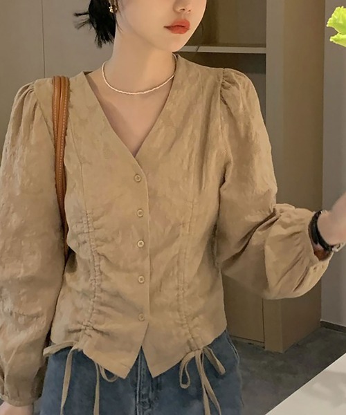 NinaetLina（ニナエリナ）の「シャーリング長袖ブラウス（シャツ/ブラウス・レディース・ホワイト/モカ・L/XL/M）」の4枚目の写真