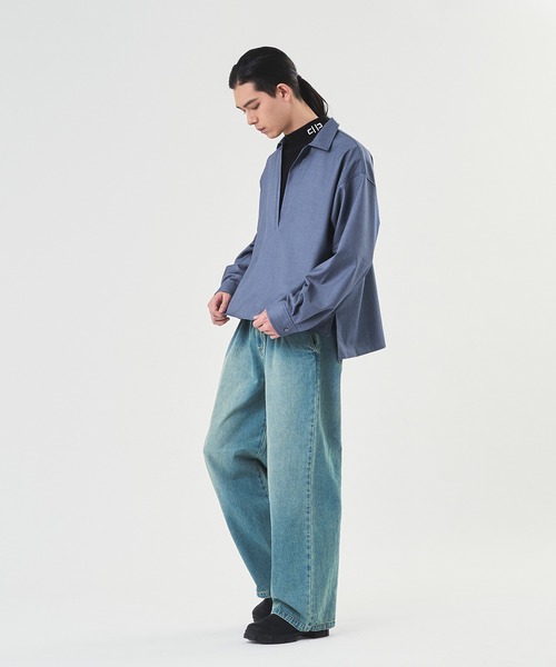 Adoon plain（アドーンプレーン）の「【Oversized skipper shirt】/オーバーサイズスキッパーシャツ（シャツ/ブラウス・メンズ・ブルー/オフホワイト/ブラック・MEDIUM/LARGE）」の15枚目の写真