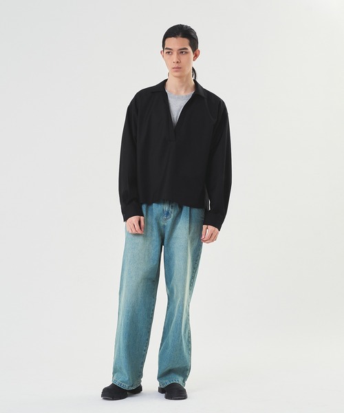 Adoon plain（アドーンプレーン）の「【Oversized skipper shirt】/オーバーサイズスキッパーシャツ（シャツ/ブラウス・メンズ・ブルー/オフホワイト/ブラック・MEDIUM/LARGE）」の8枚目の写真