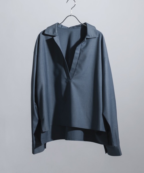 Adoon plain（アドーンプレーン）の「【Oversized skipper shirt】/オーバーサイズスキッパーシャツ（シャツ/ブラウス・メンズ・ブルー/オフホワイト/ブラック・MEDIUM/LARGE）」の9枚目の写真