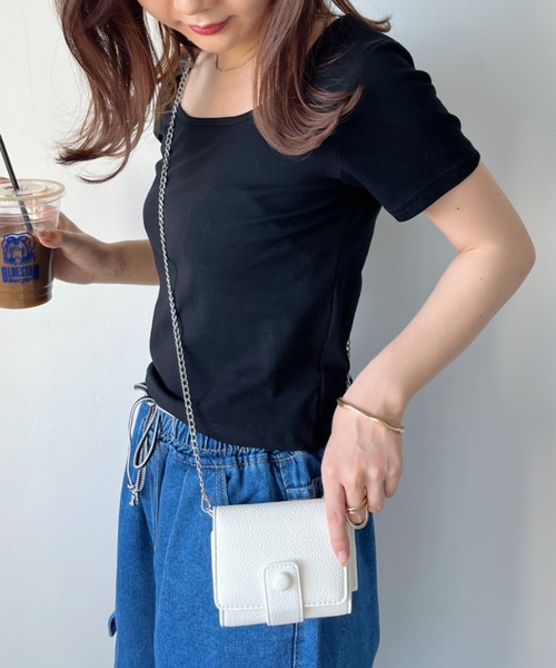 CLEA(クレア)の「ミラー付き/マイクロミニショルダーチェーンバッグ(ショルダーバッグ・レディース・ブラック/サックスブルー/ピンク/ブラウン/ホワイト・FREE)」の11枚目の写真