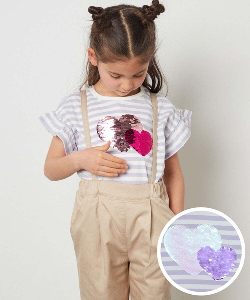 a.v.v（アーヴェヴェ）の「[100-130]フリルスリーブスパンコールＴシャツ（Tシャツ/カットソー・キッズ・ライトピンク/ライトブルー/パープル/ブラック/ホワイト・100/130/110/120）」の4枚目の写真