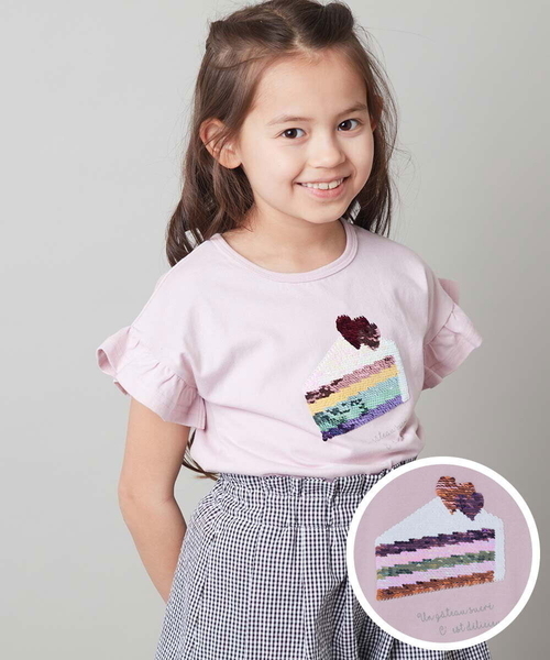 a.v.v（アーヴェヴェ）の「[100-130]フリルスリーブスパンコールＴシャツ（Tシャツ/カットソー・キッズ・ライトピンク/ライトブルー/パープル/ブラック/ホワイト・100/130/110/120）」の5枚目の写真