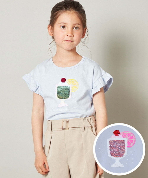 a.v.v（アーヴェヴェ）の「[100-130]フリルスリーブスパンコールＴシャツ（Tシャツ/カットソー・キッズ・ライトピンク/ライトブルー/パープル/ブラック/ホワイト・100/130/110/120）」の3枚目の写真